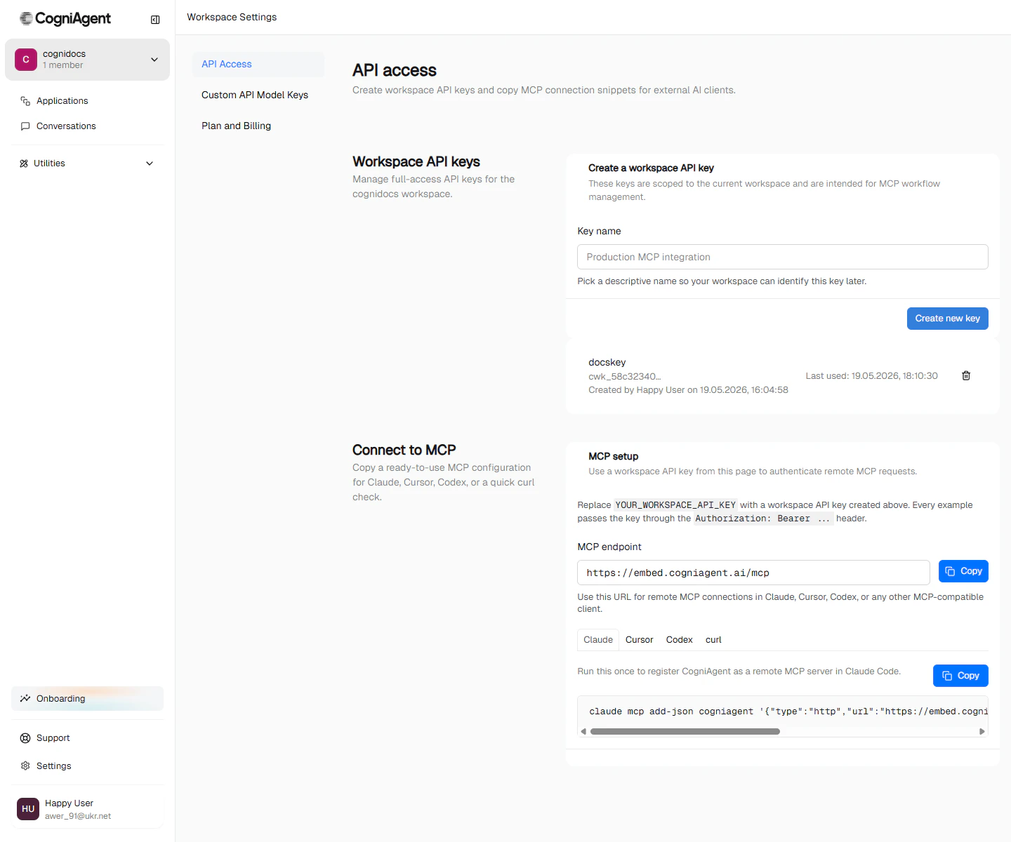 Workspace switcher menu with Workspace settings highlighted