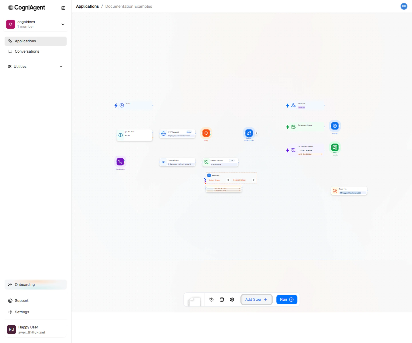 Ask User node configuration form