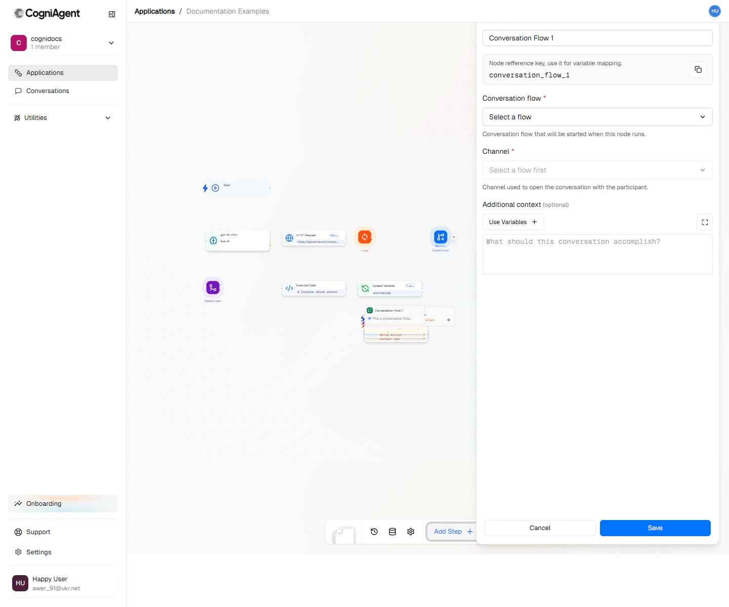 Conversation Flow node configuration form