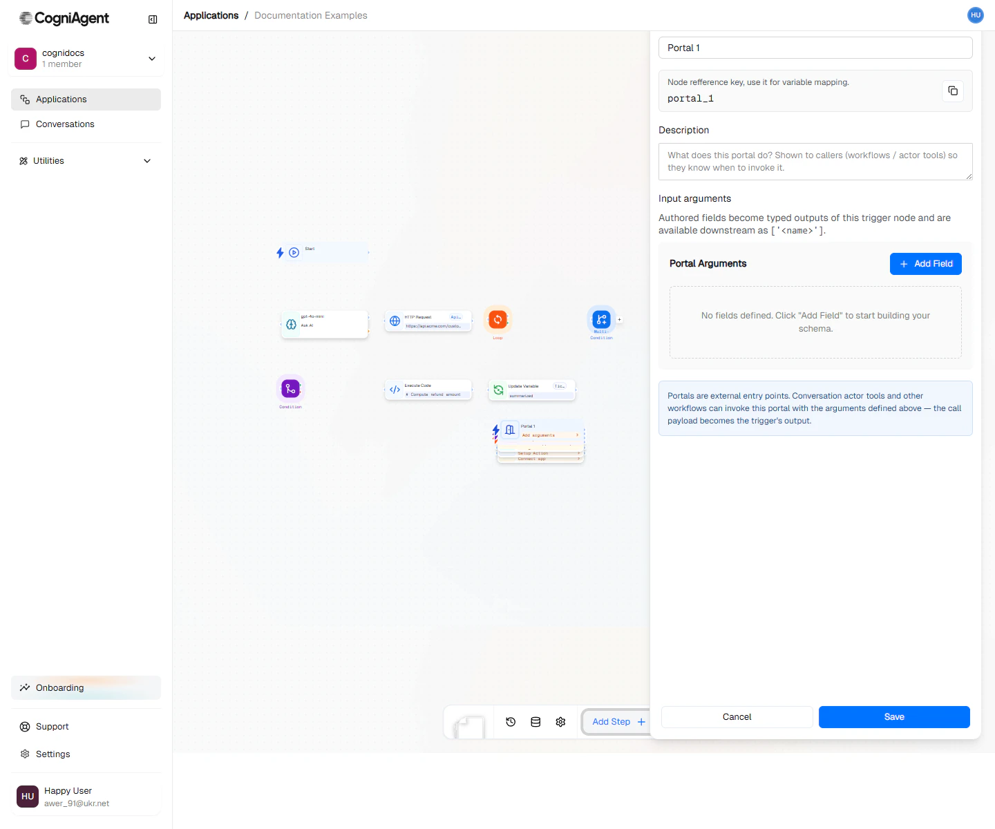Portal node configuration form
