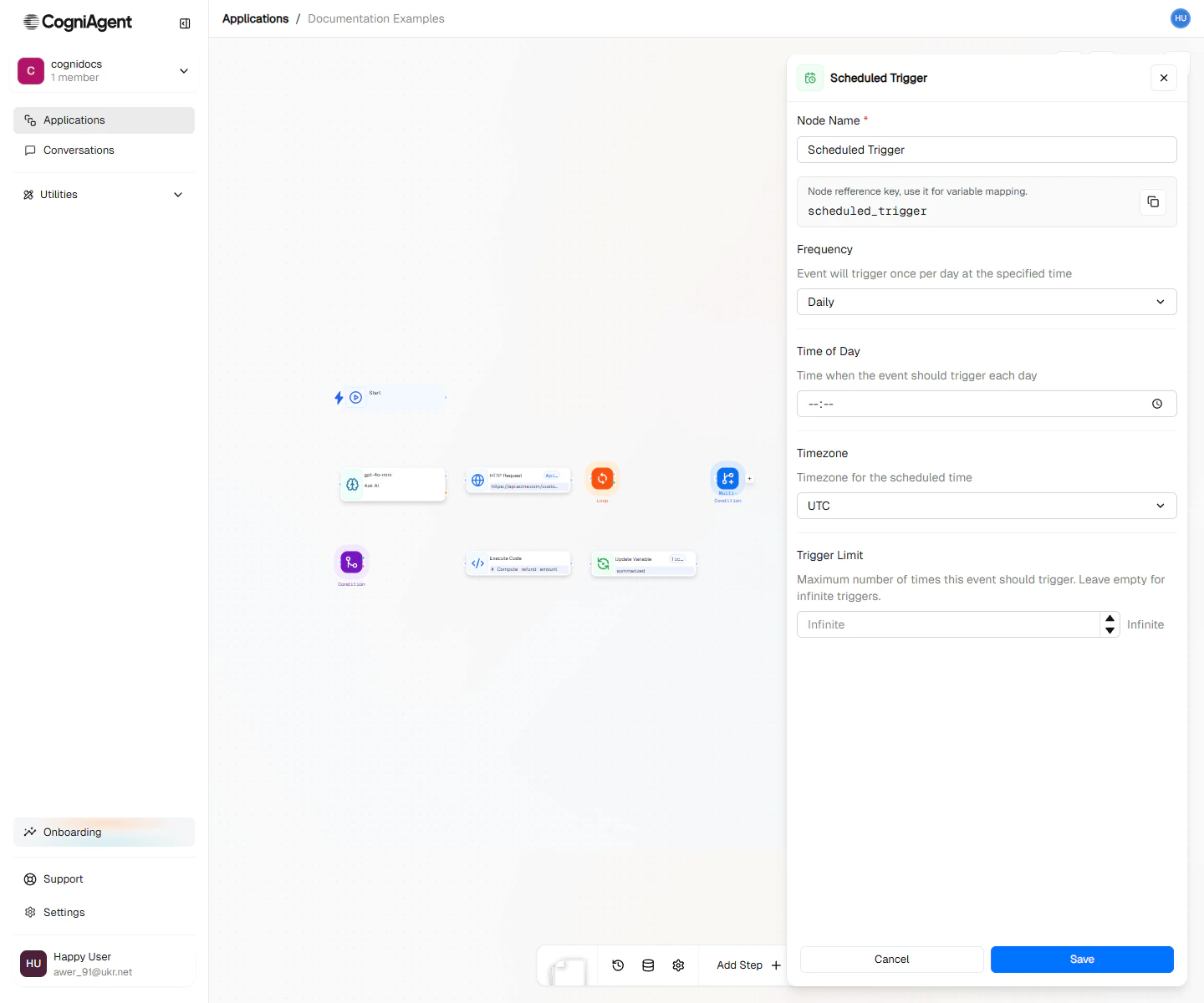 Scheduled Trigger node configuration form