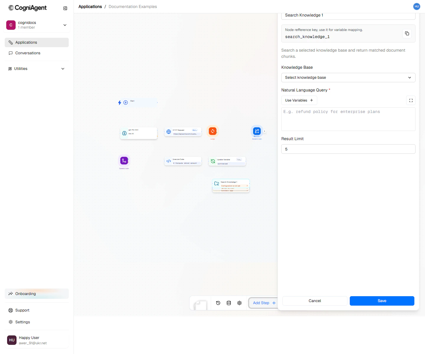 Search Knowledge node configuration form