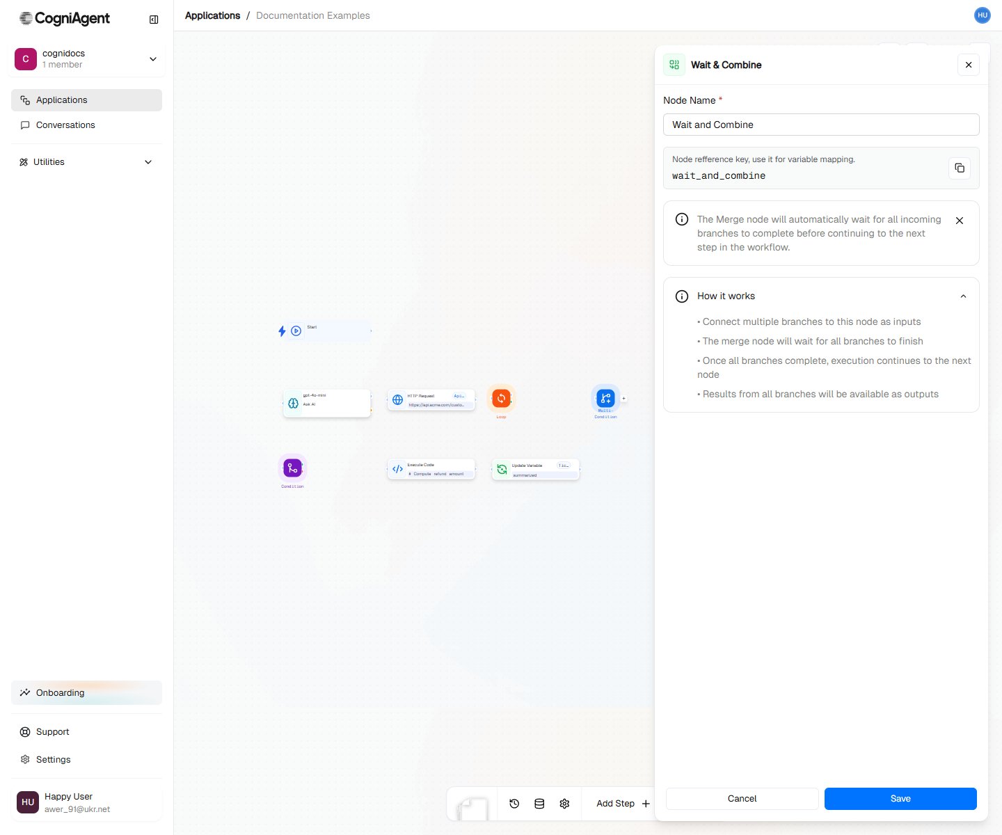 Wait & Combine node configuration form