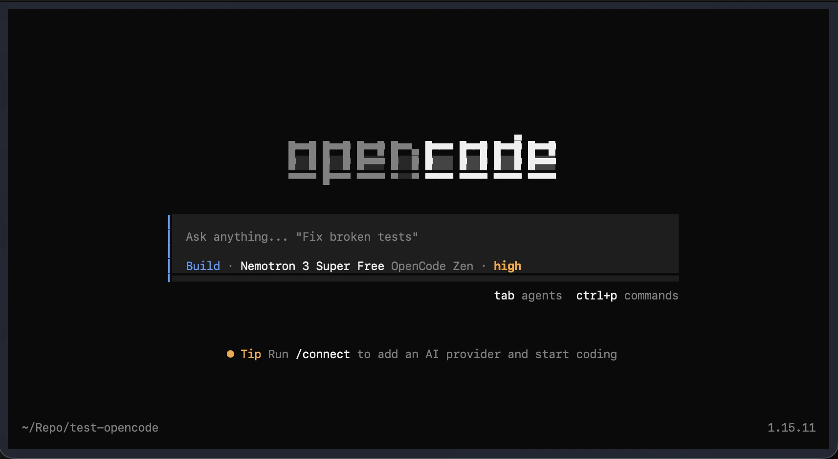 OpenCode TUI home screen