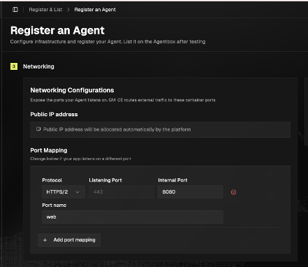 Register an agent, Networking