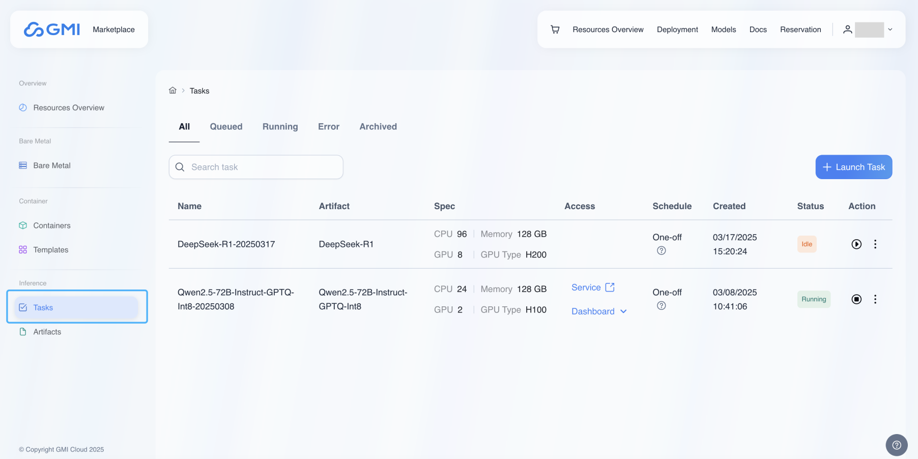 Tasks - GMI Cloud Documentation