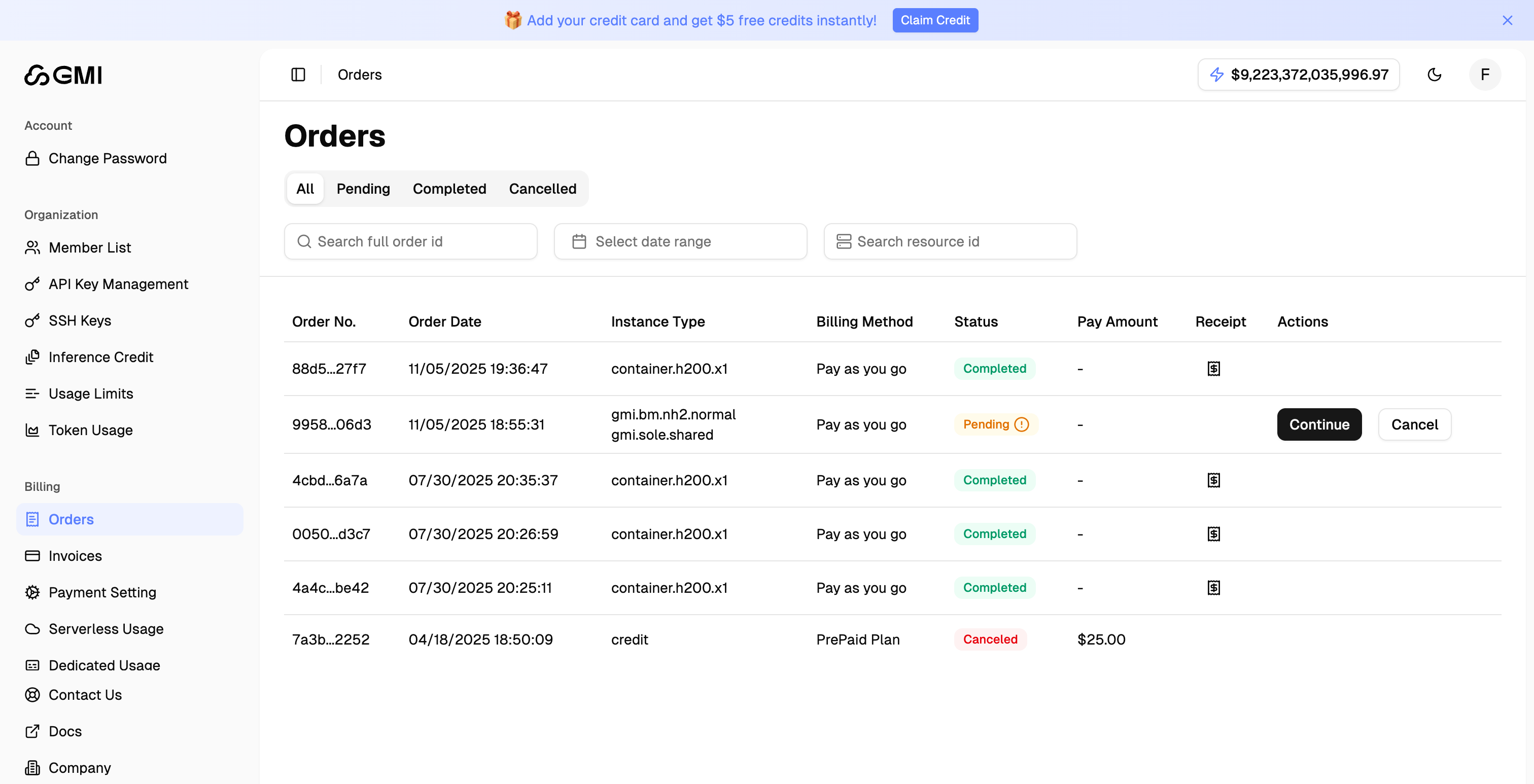 Billing - GMI Cloud