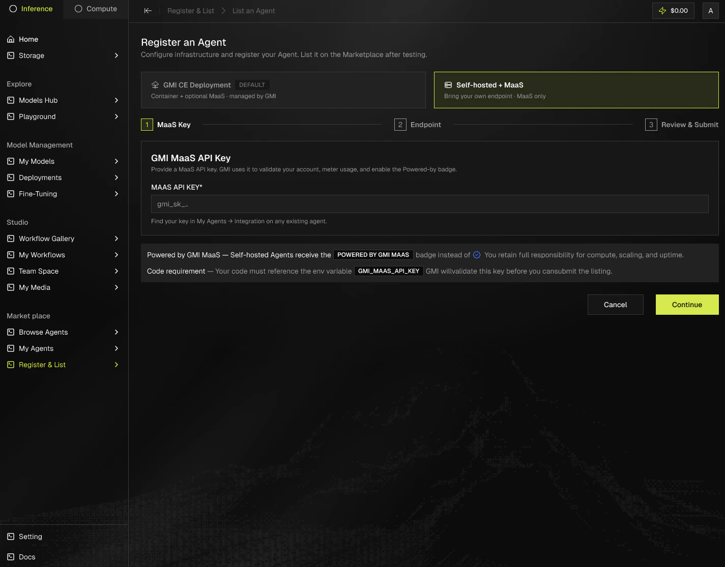 Register an agent, Basic Info (MaaS path)