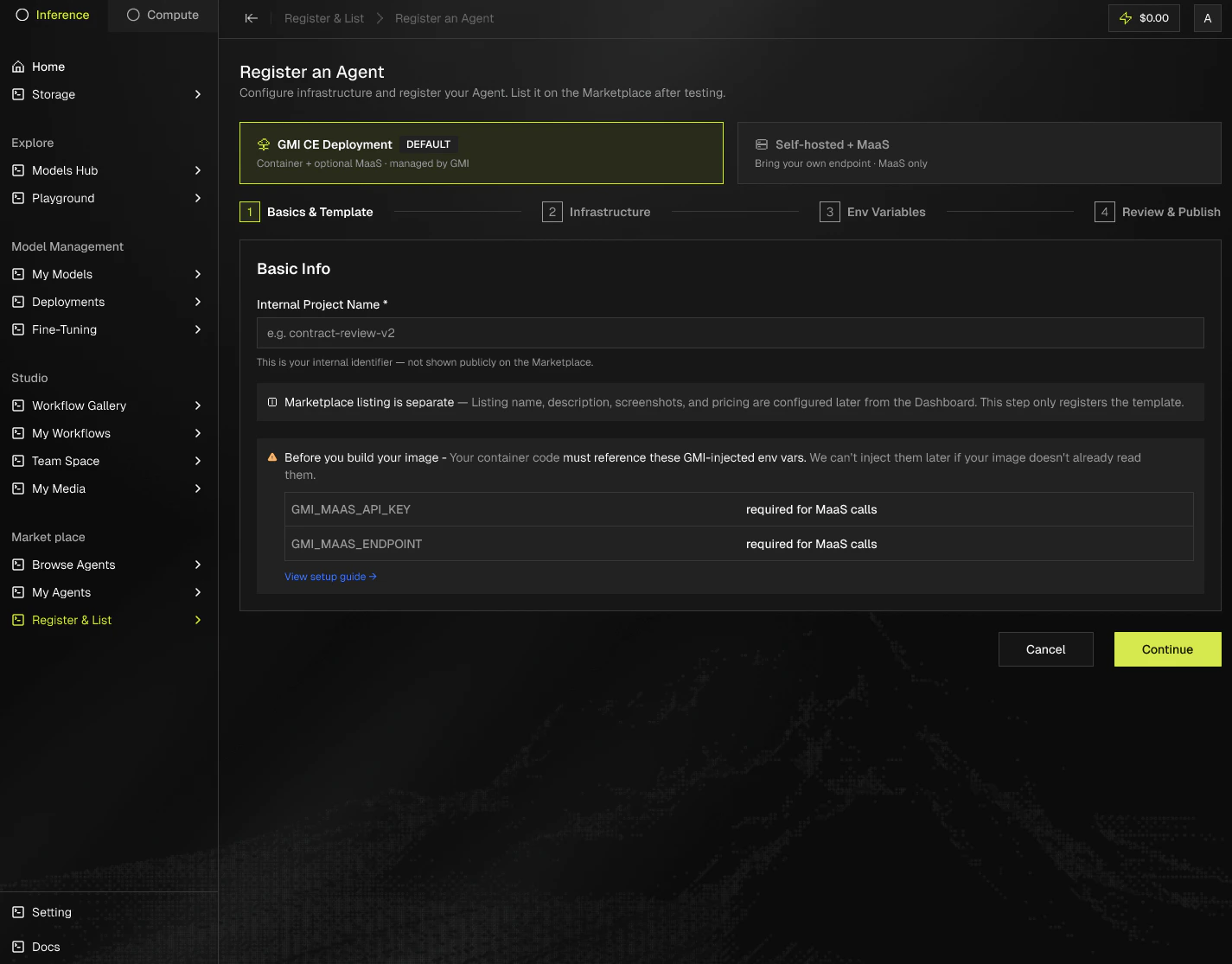 Register an agent wizard