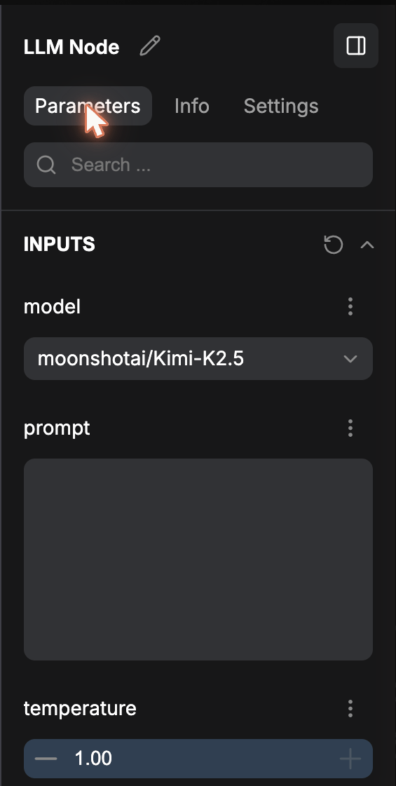 Inspector Parameters tab