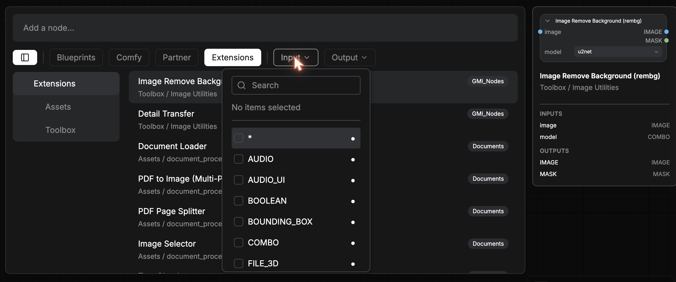 Input type filter dropdown