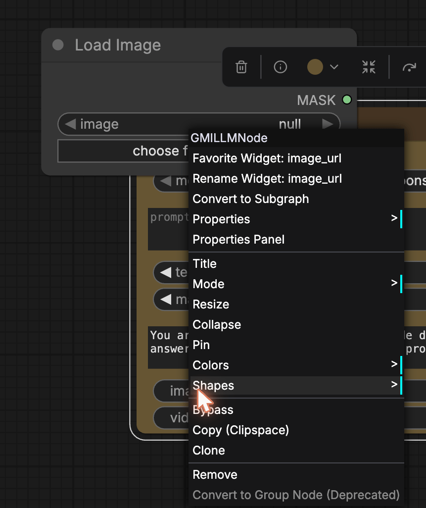 Widget context menu