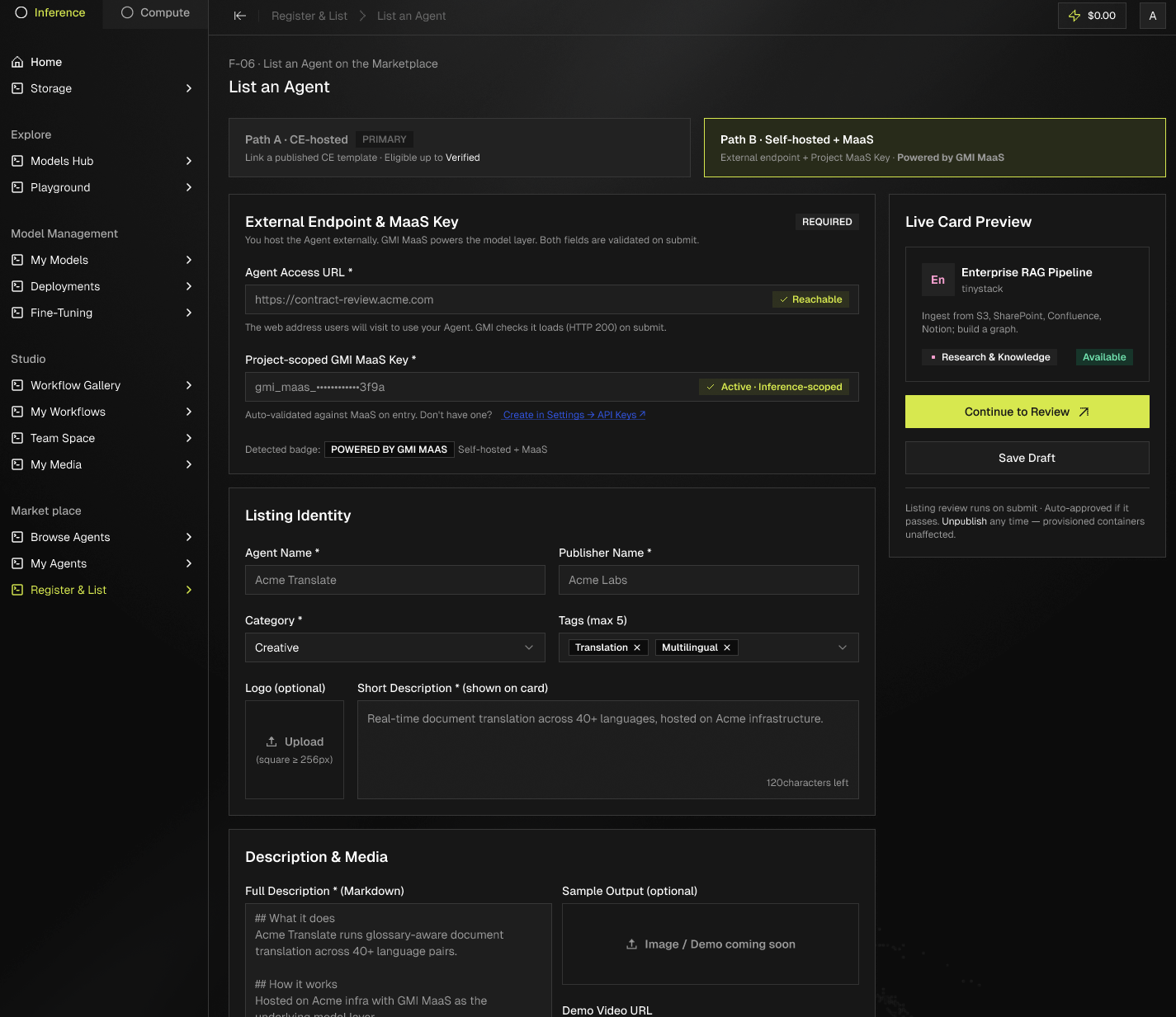 List an agent - GMI Cloud Documentation