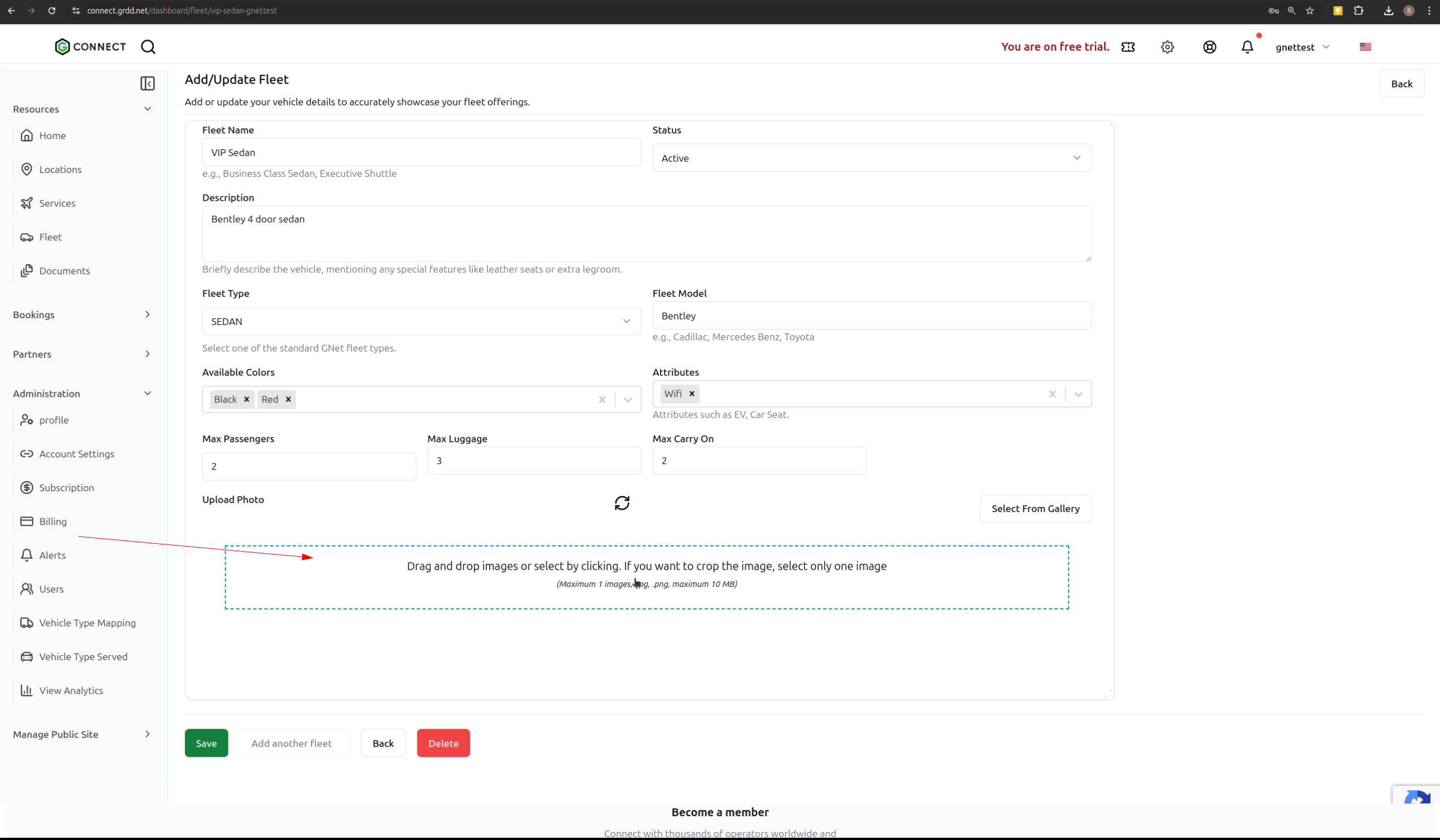 Upload vehicle photo interface
