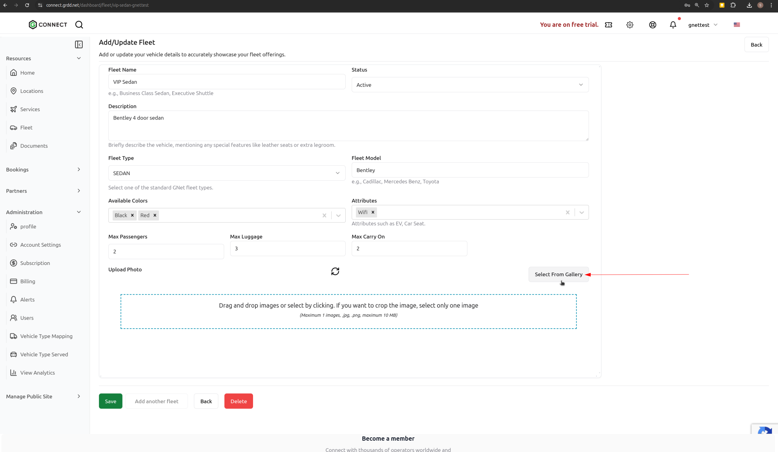 Upload vehicle photo interface