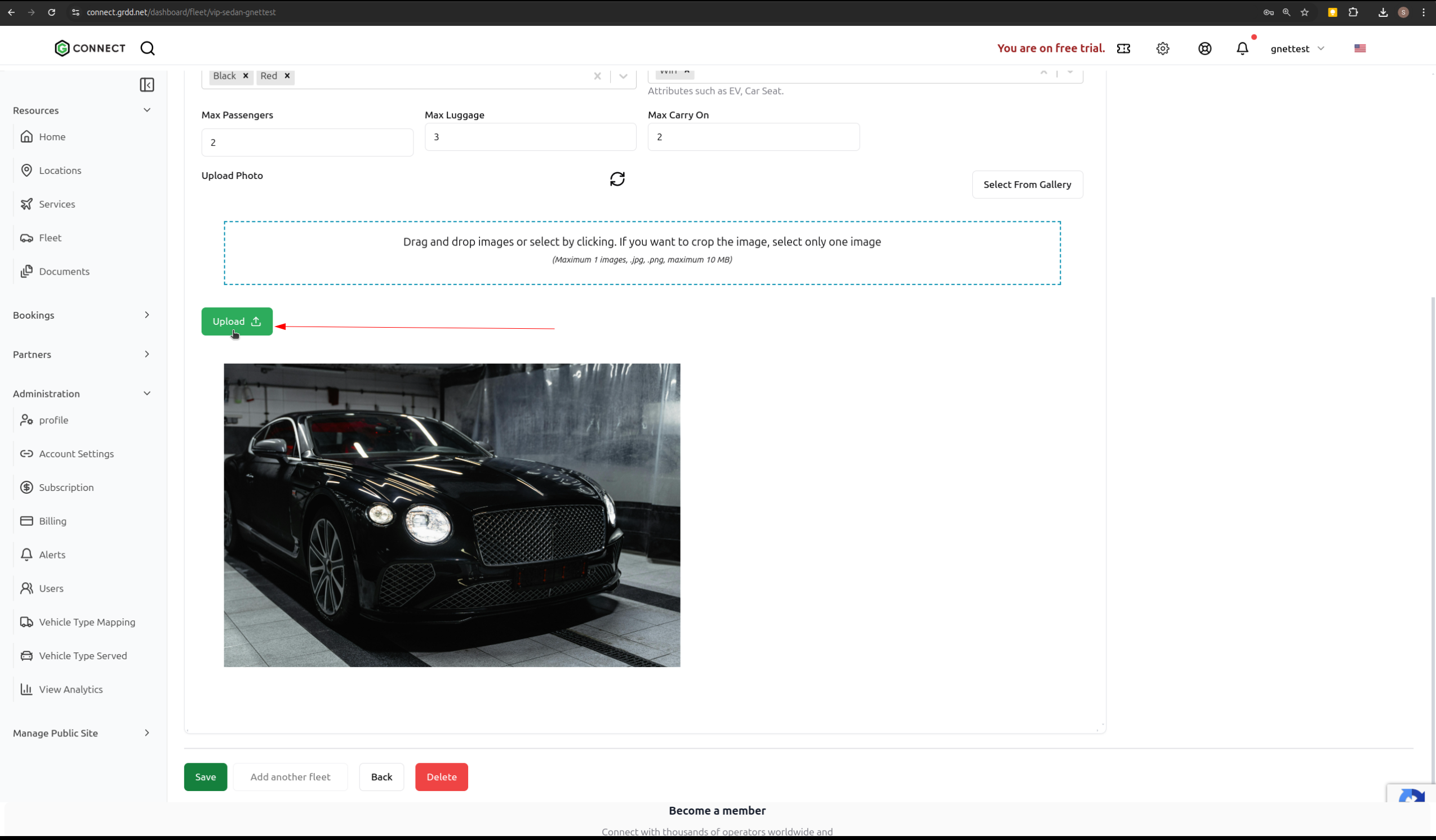 Upload vehicle photo interface