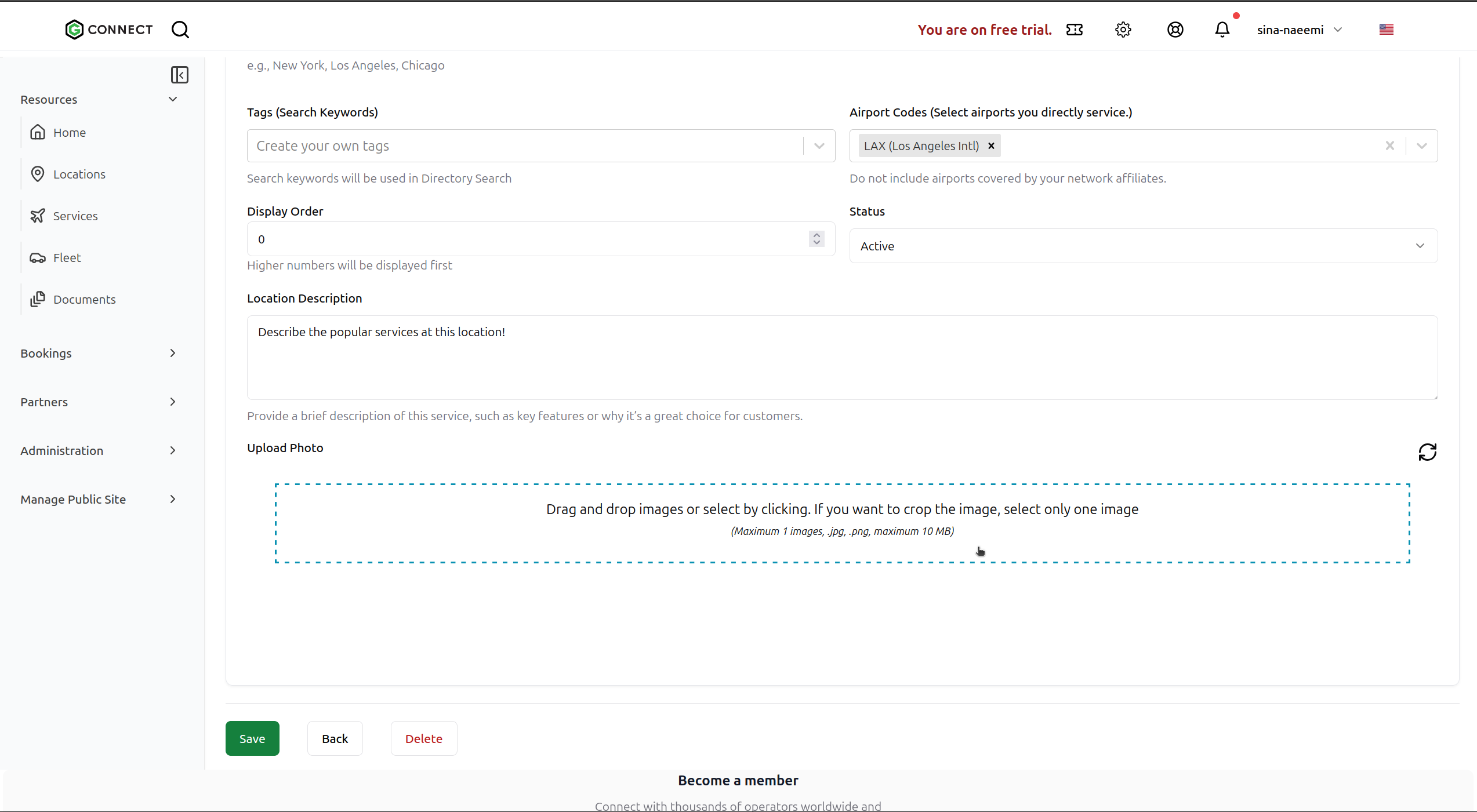 Upload location photo interface