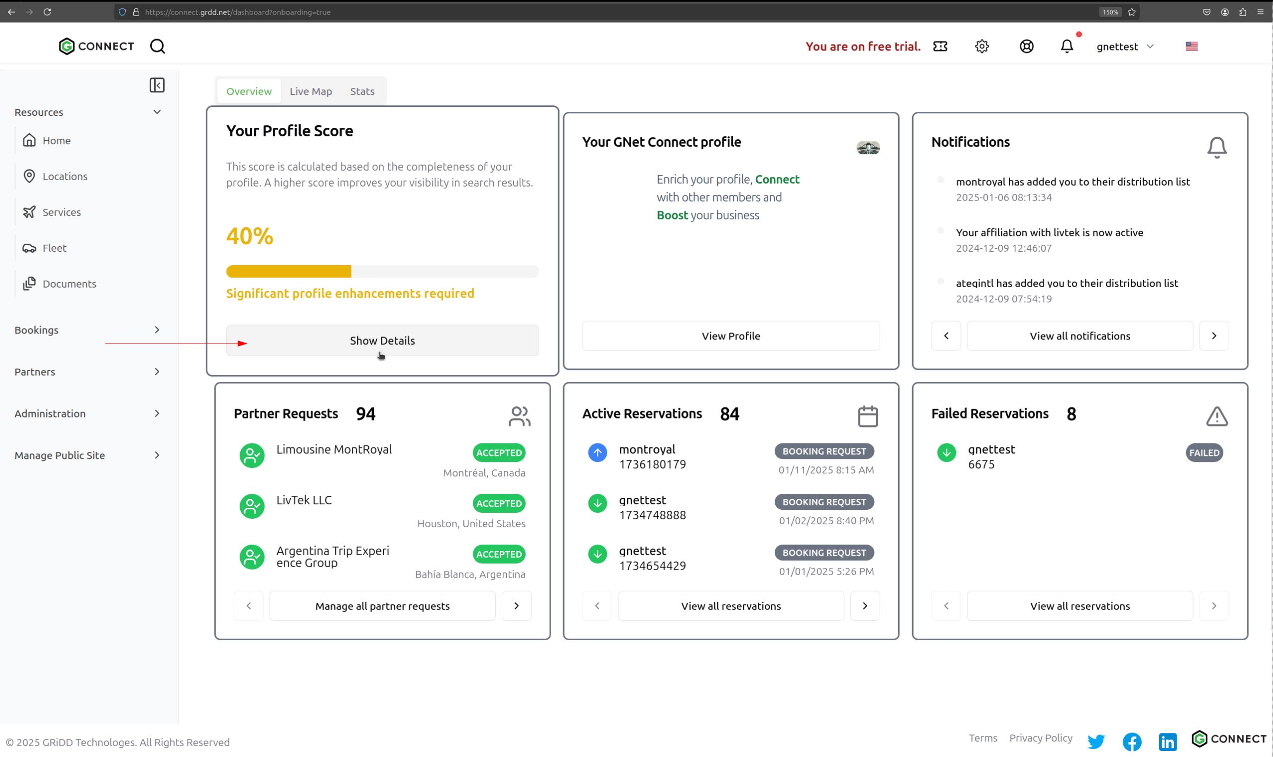 Click on the score card to show details