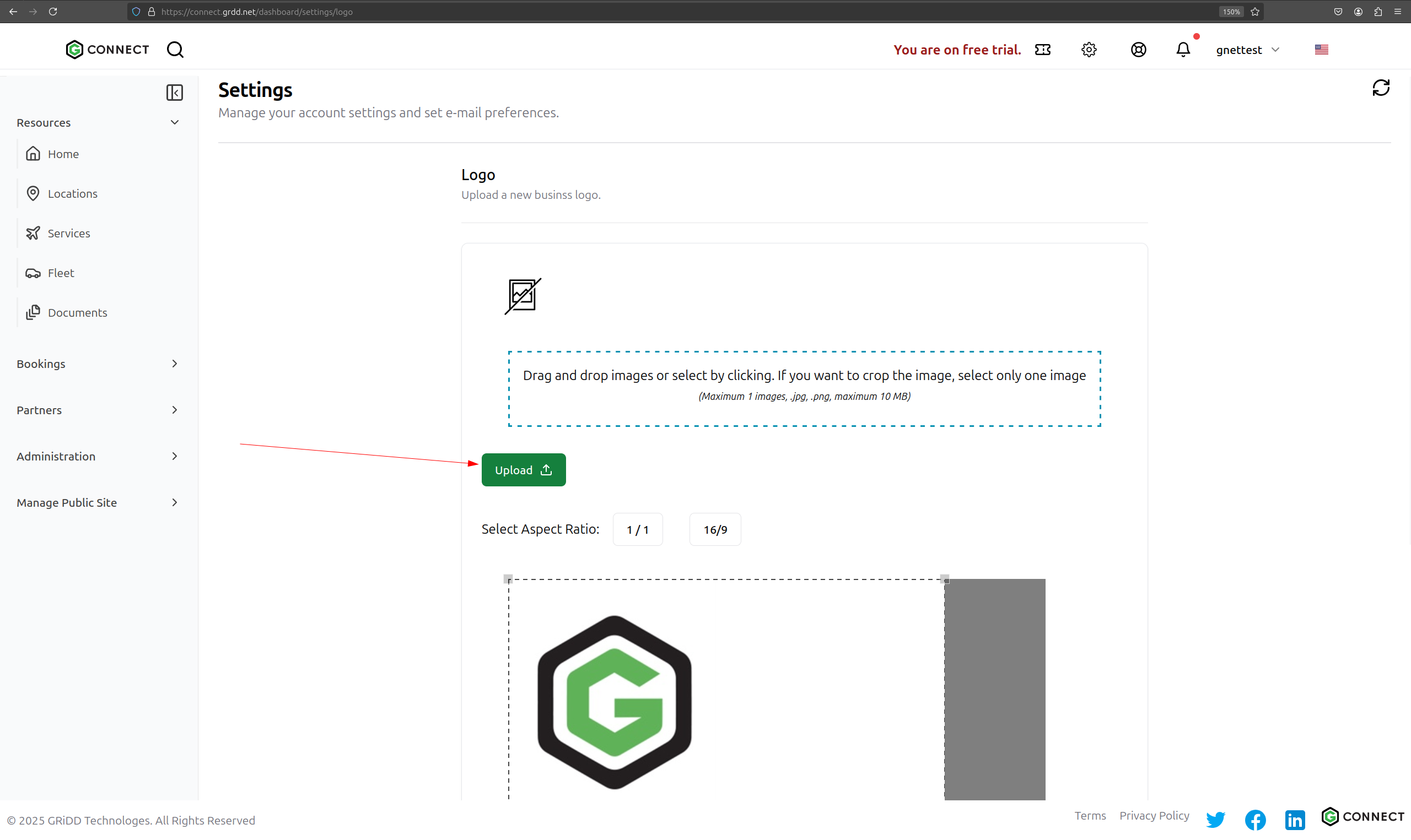 Upload logo interface