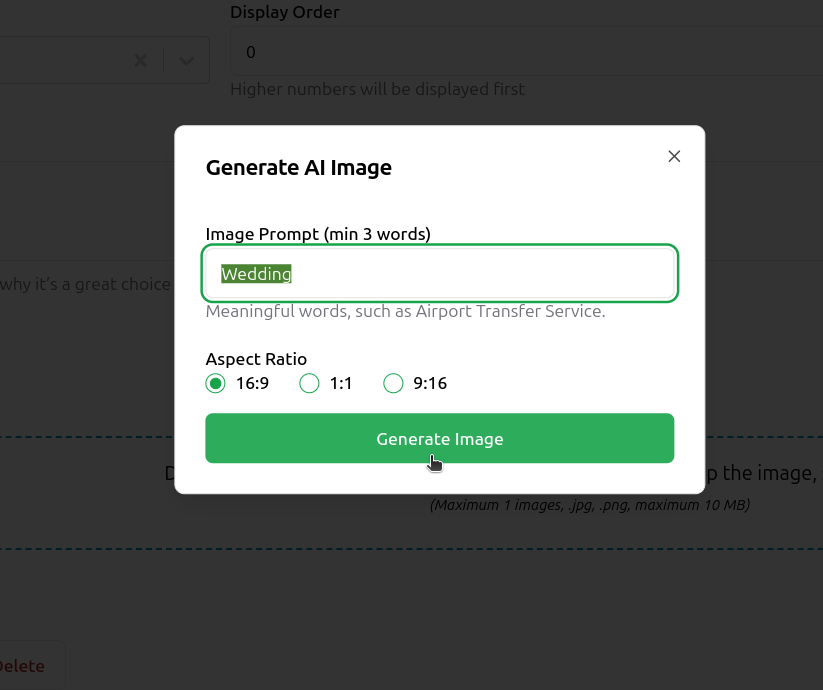 AI image generation interface