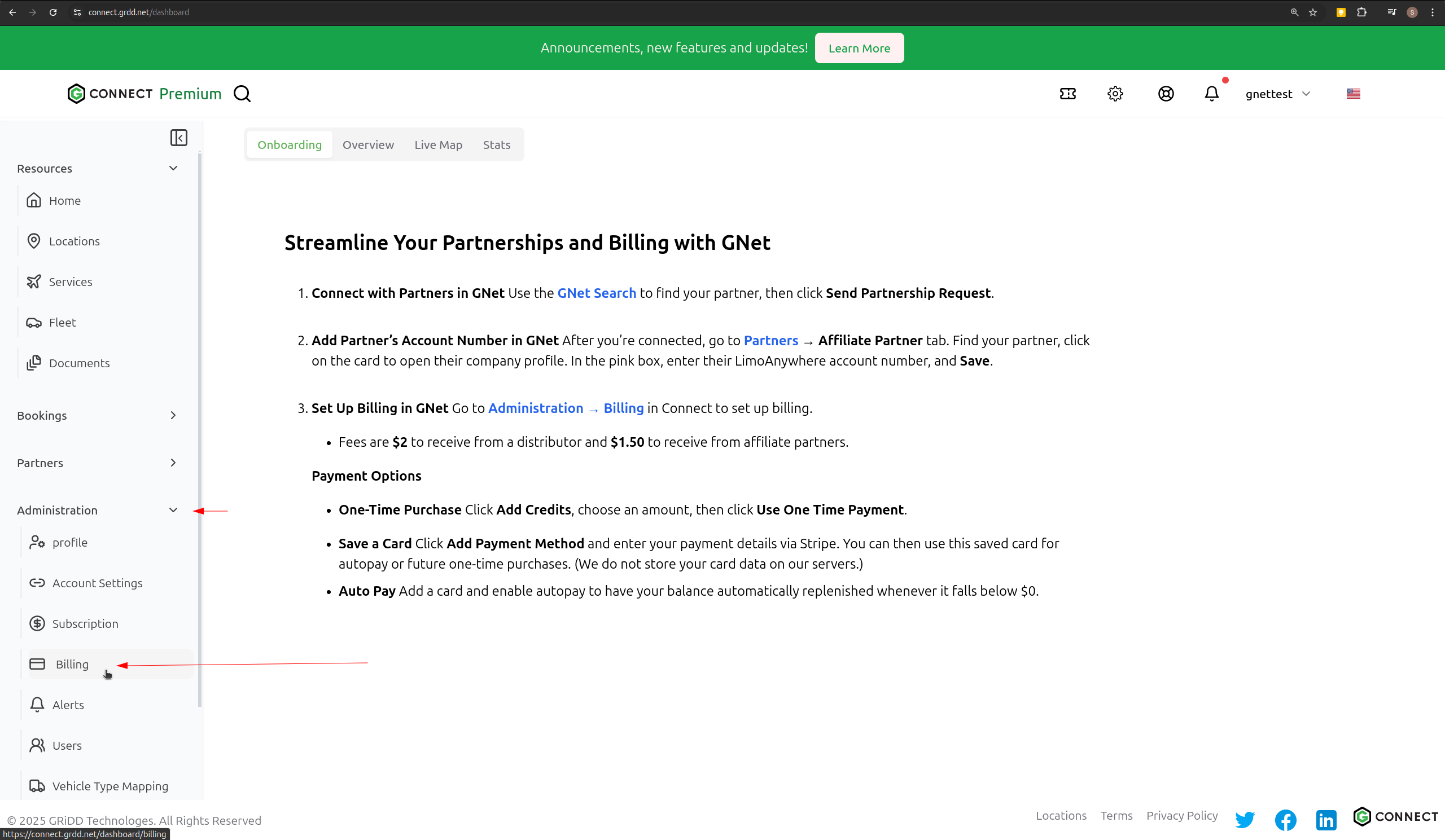 Navigate to Billing Section