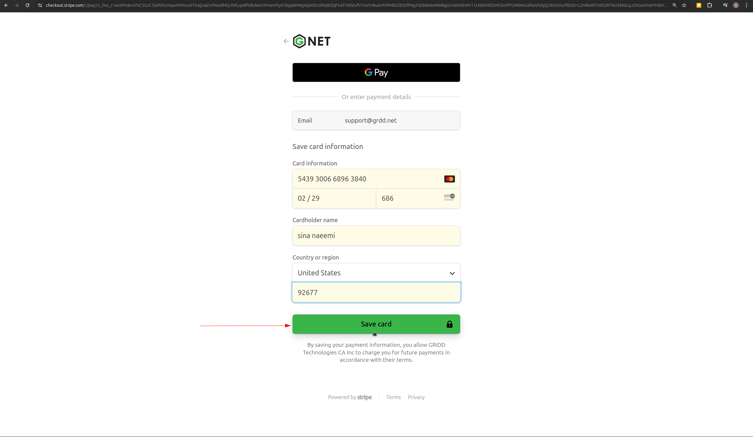 Payment method form