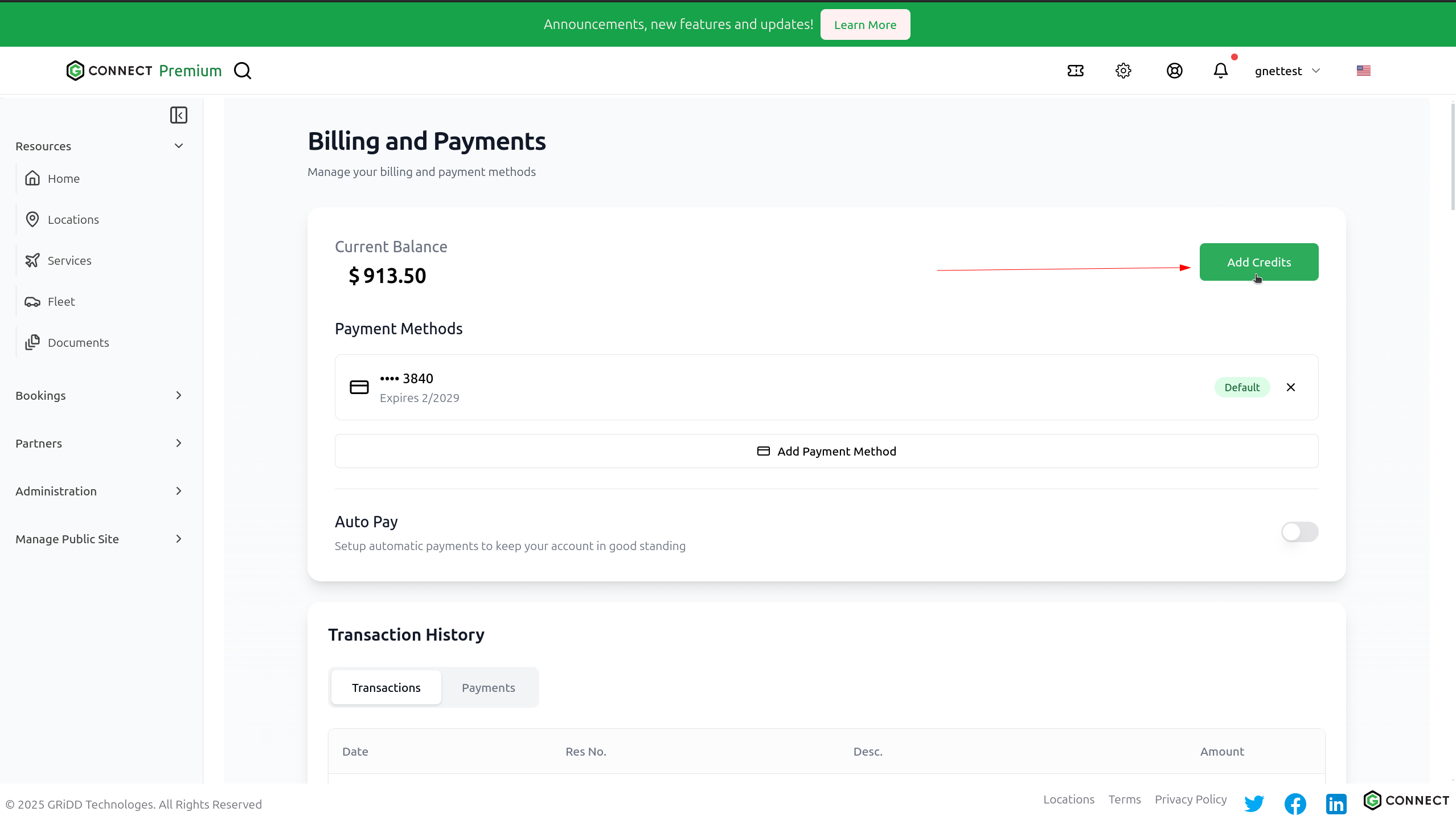Add credit interface