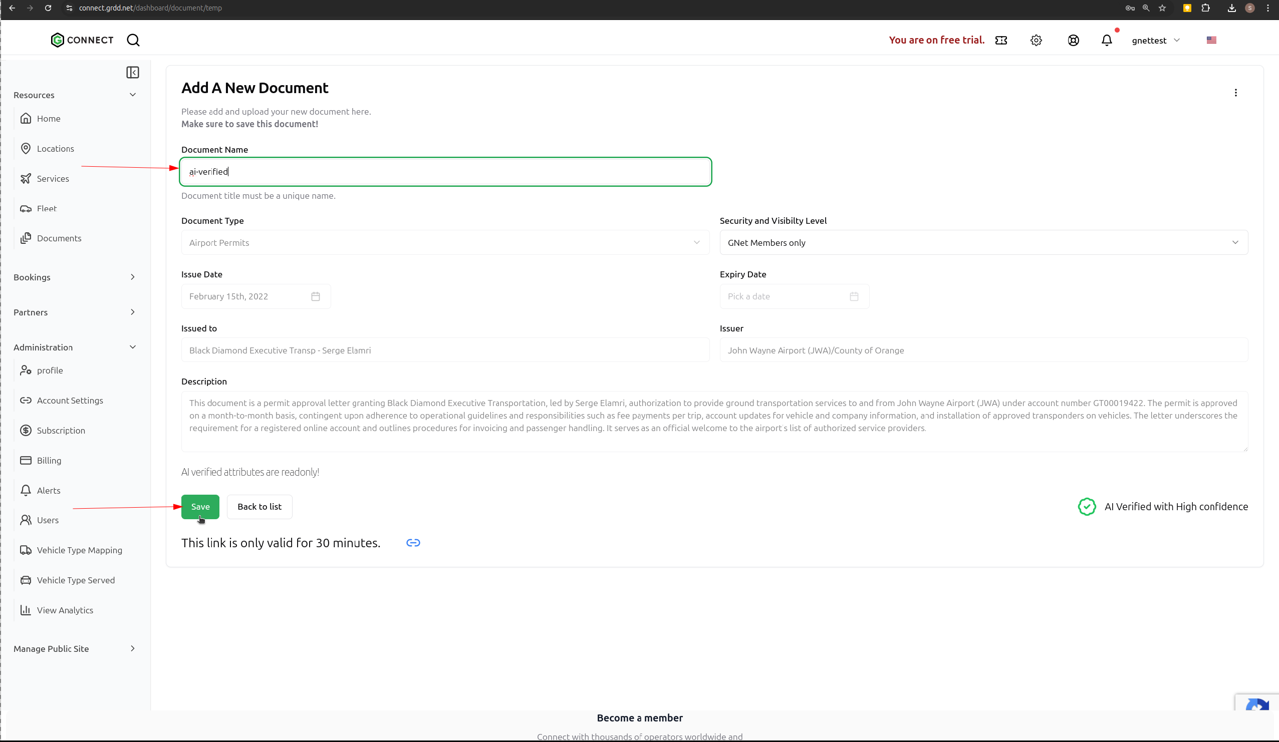 Save document button