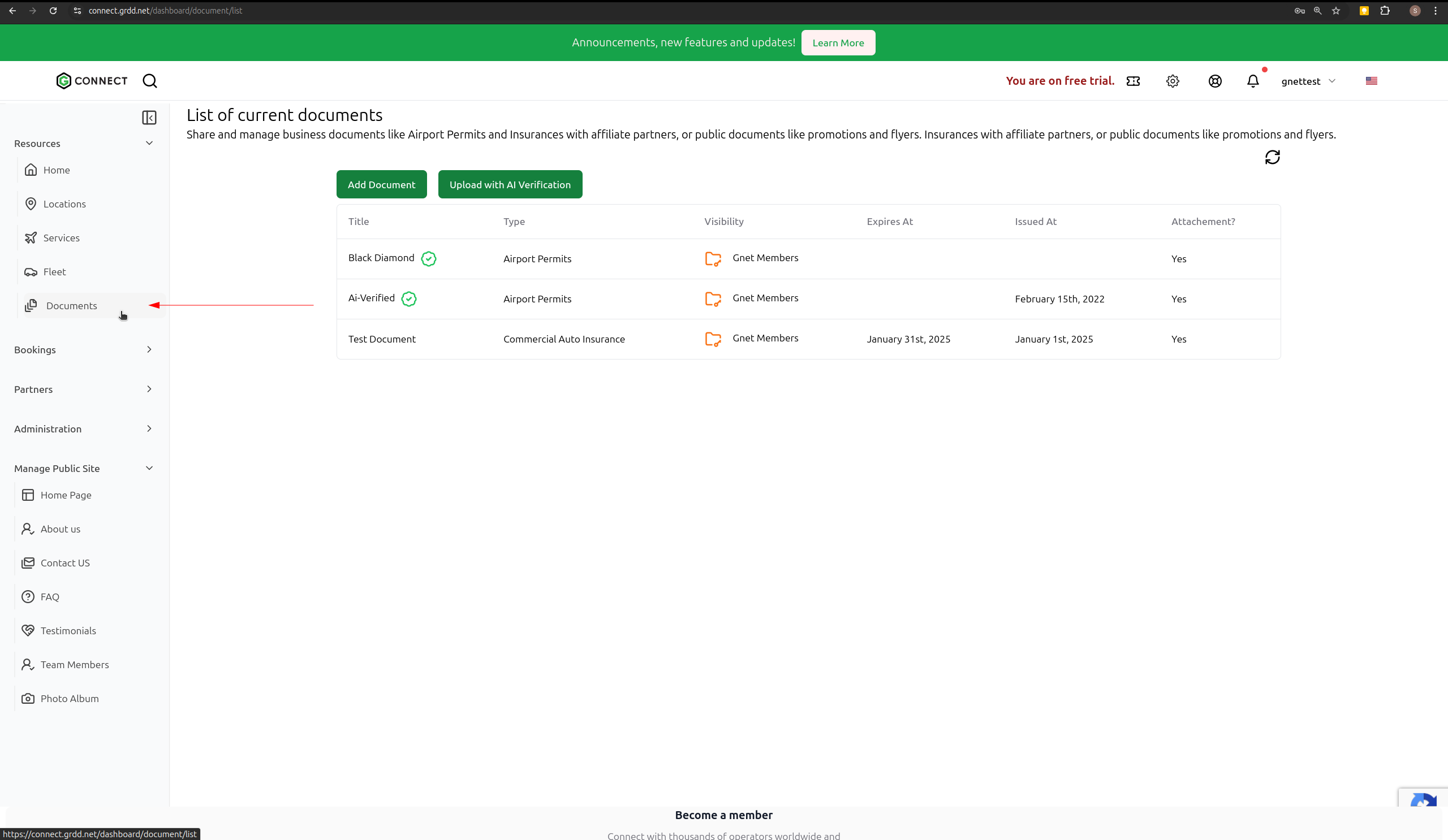 Documents page