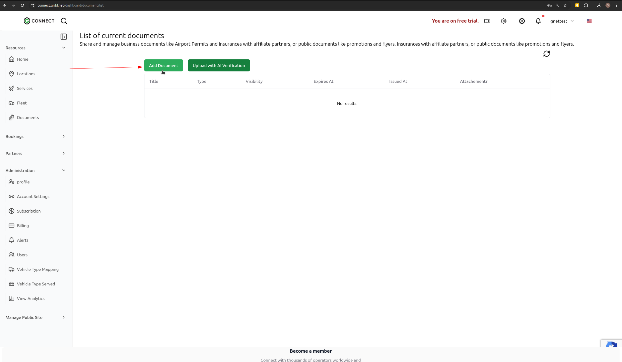Add document button