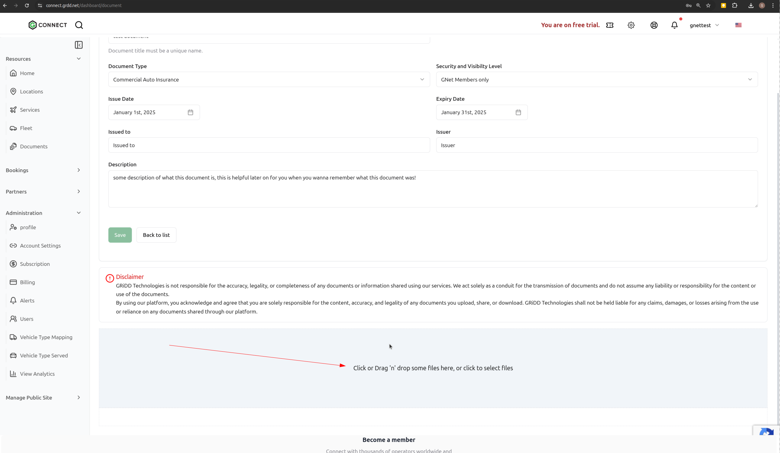 Upload document file
