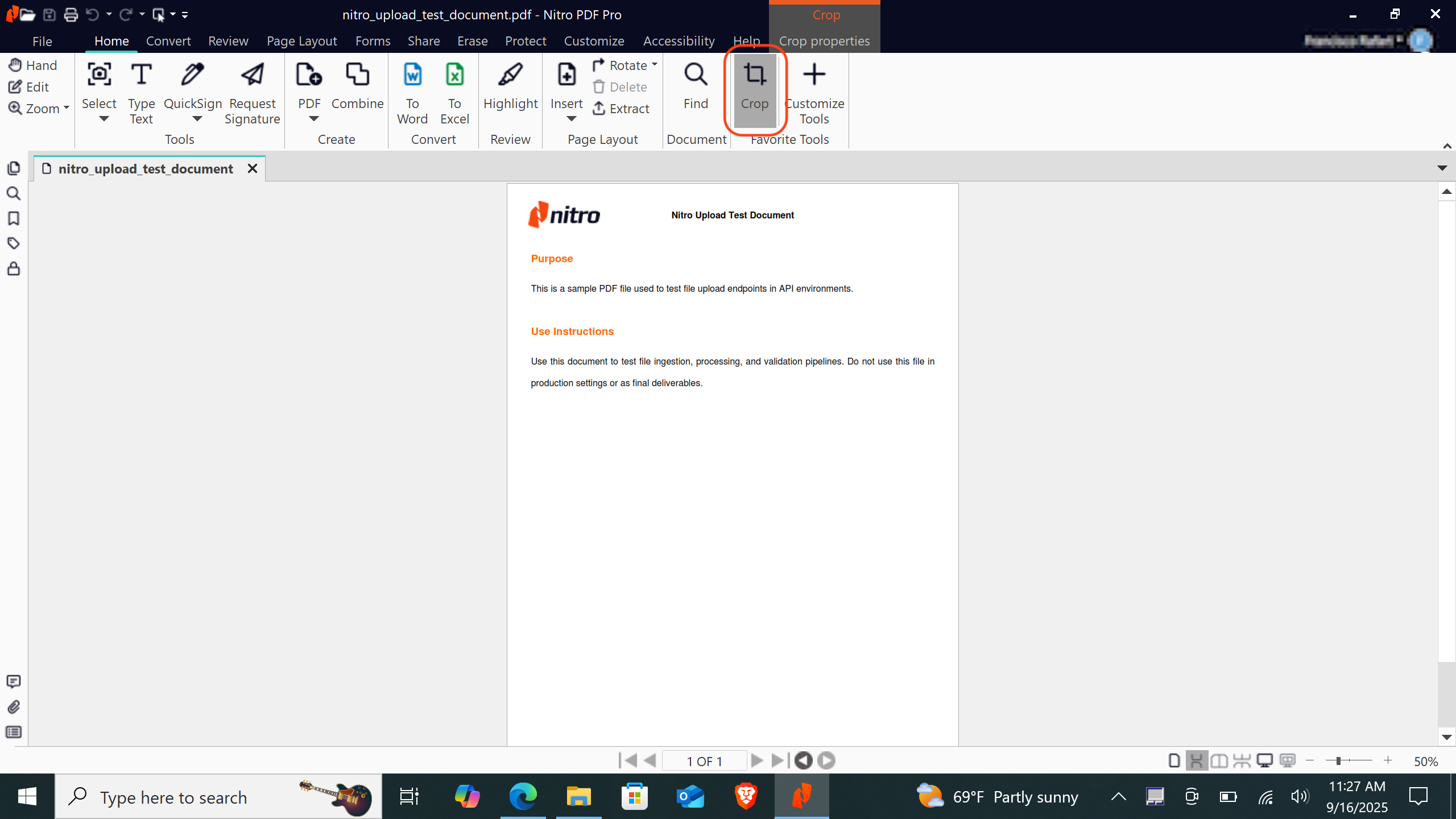 Nitro PDF Windows Crop tool