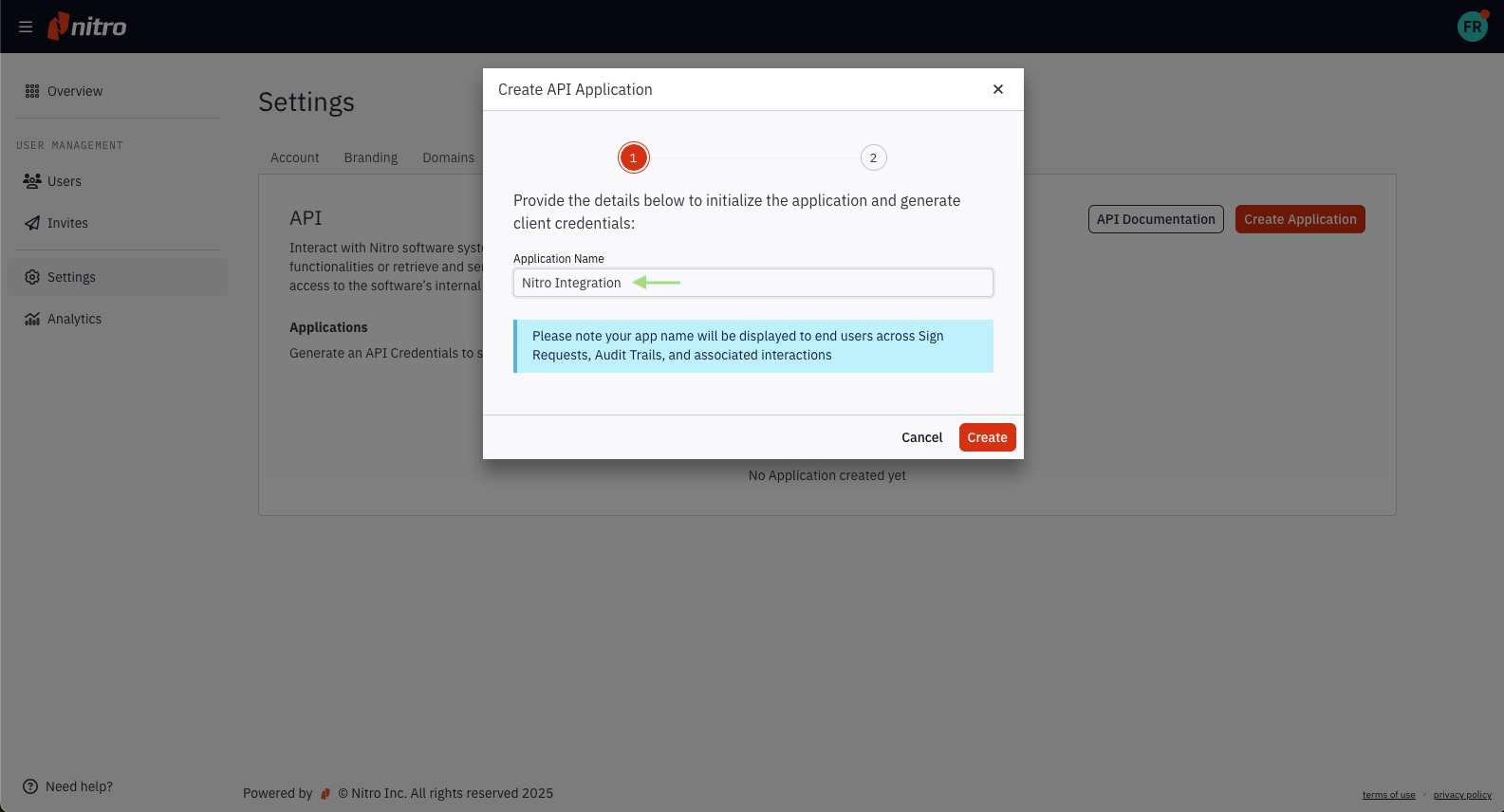 Admin Portal Create app modal