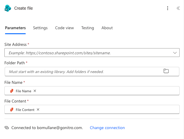 Create file action with File Name and File Content both set to Compress PDF Document tokens