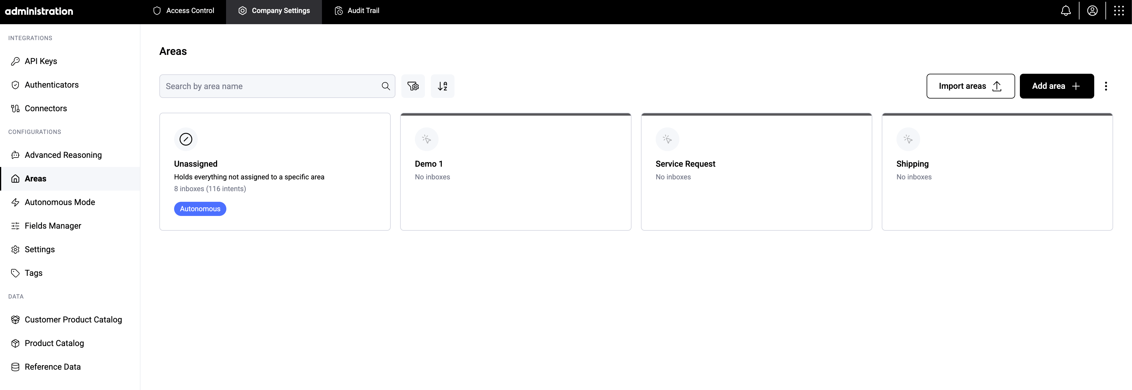 Company Settings Areas
