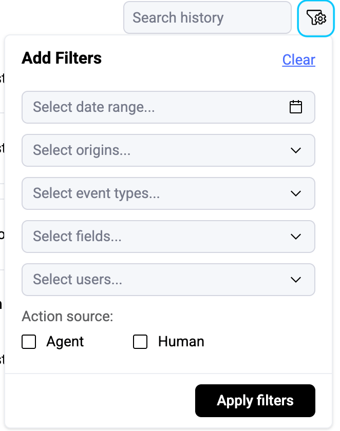 Filters In History Tab