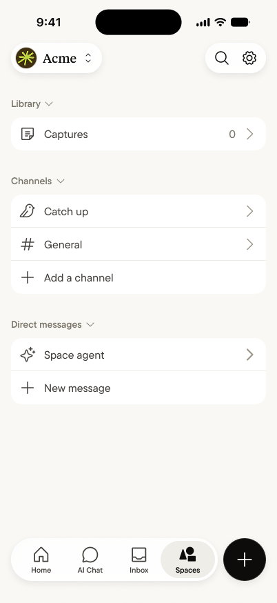A Space: captures, channels, and direct messages