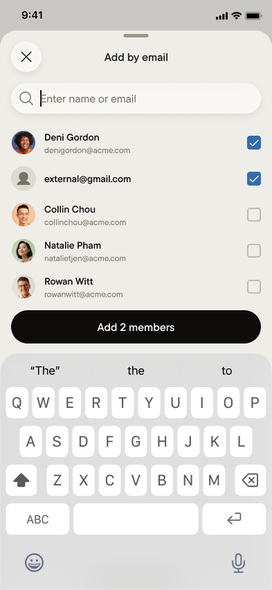 Selecting people to add by email