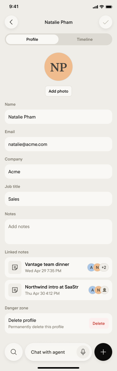 A person's profile, with the Profile and Timeline tabs