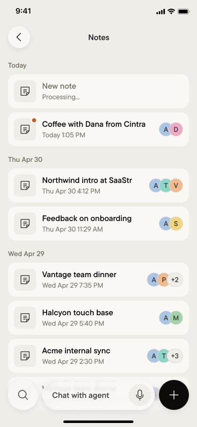 The Notes list after a week of use