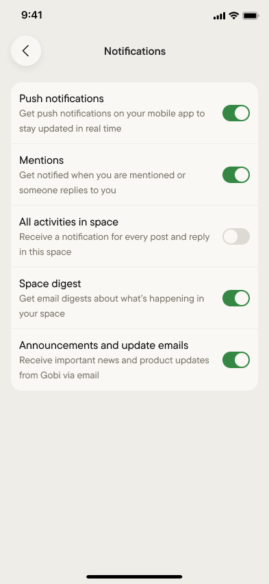 The notification settings