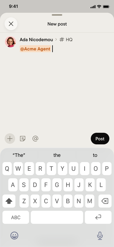 Writing a post and mentioning the agent
