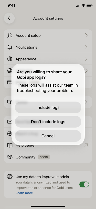 Report a bug, asking whether to attach logs