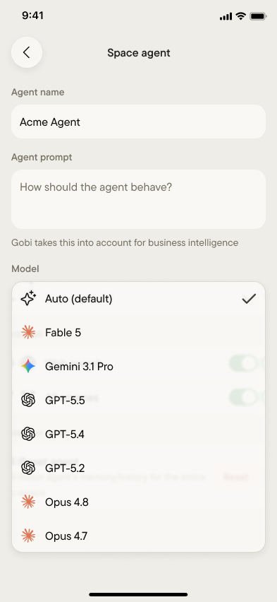 The model picker