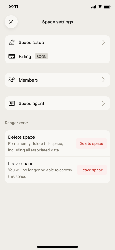 Space settings