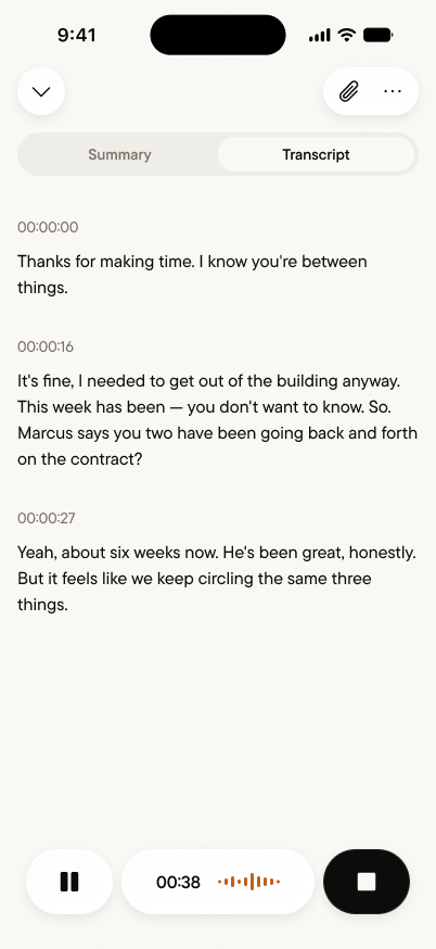 A capture in progress with the live transcript