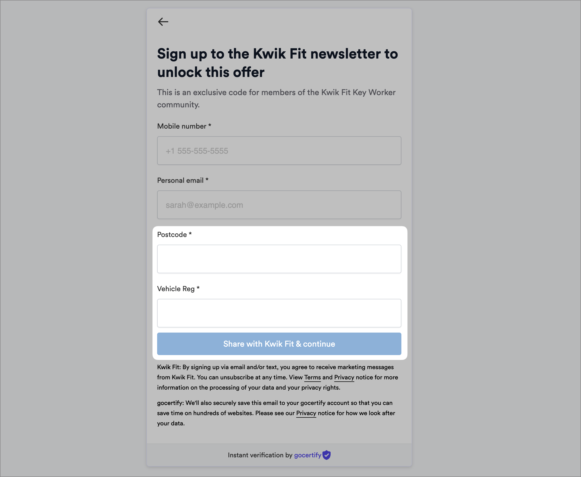 Example DataCapture for Kwik Fit