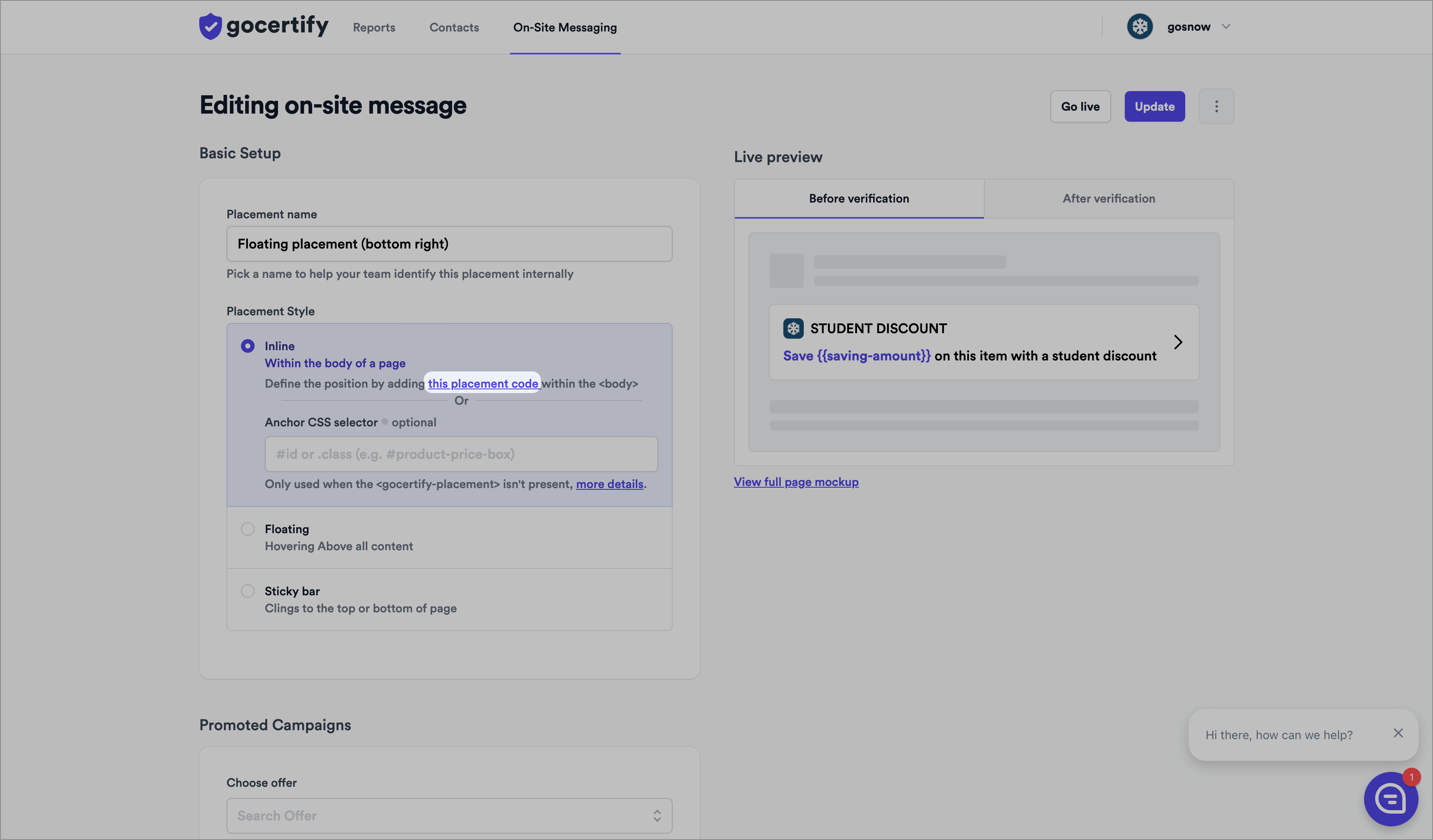 Inline On-Site Messaging Copy Code