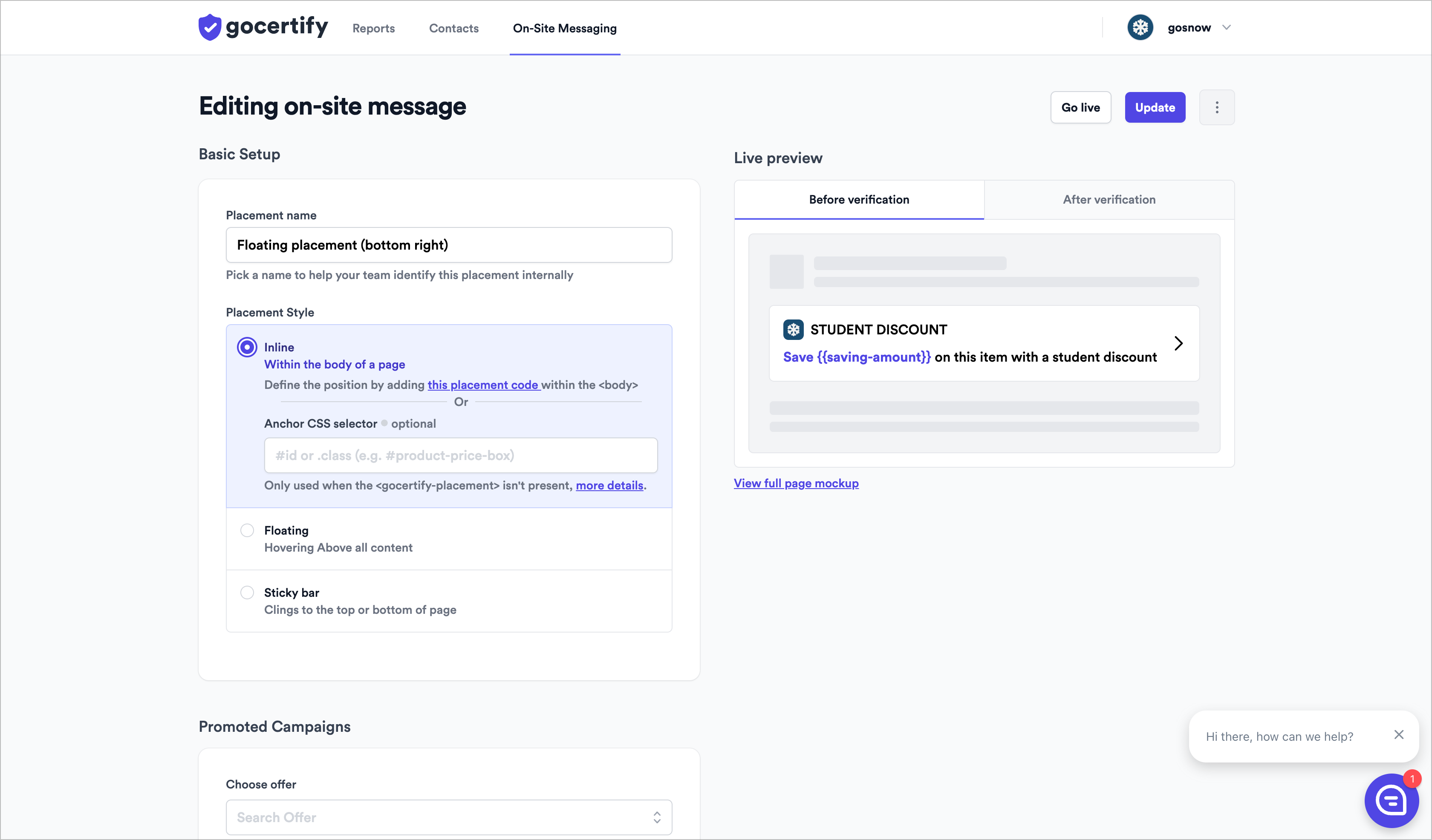 Inline On-Site Messaging Dashboard