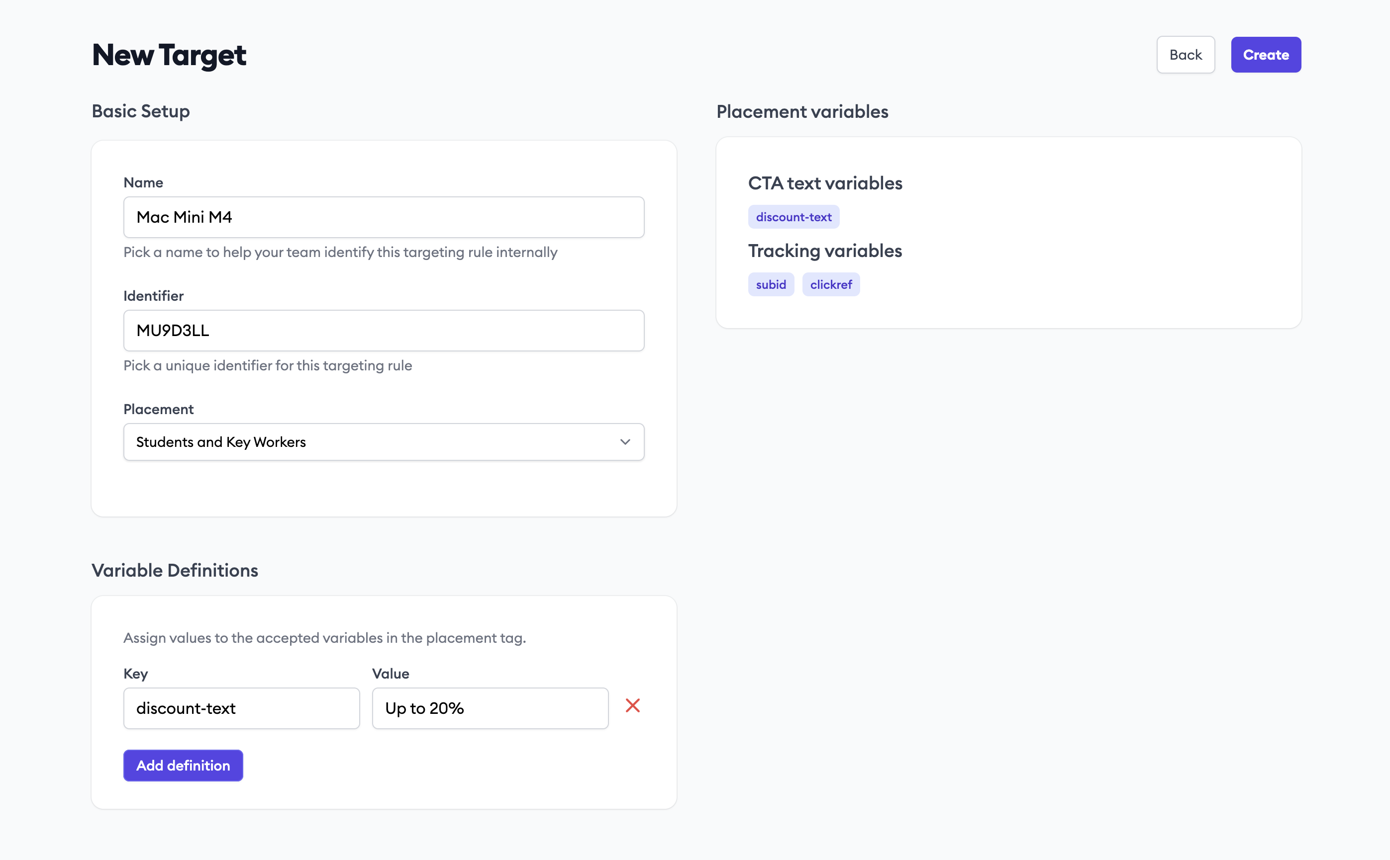 Adding a new advanced targeting
